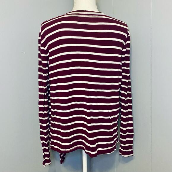 Juniors So Waterfall Open Front Cardigan Burgundy Red & White Stripes - Picture 7 of 9